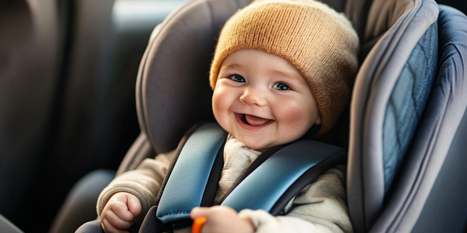 Newborn in rear-facing infant car seat; harness at/below shoulders; chest clip at armpit level; recline indicator in range; handle locked as per manual